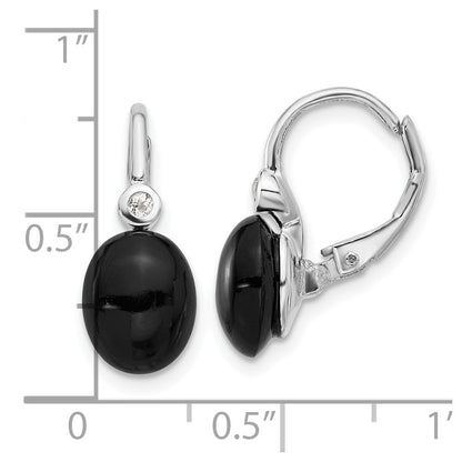 Sterlingsilber Rhodiniert Poliert Onyx & Weiß Topas Ohrhänger mit Brisur
