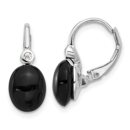 Sterlingsilber Rhodiniert Poliert Onyx & Weiß Topas Ohrhänger mit Brisur