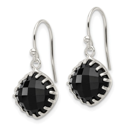 Sterlingsilber Poliert Schachbrett Onyx Kissen Ohrhänger