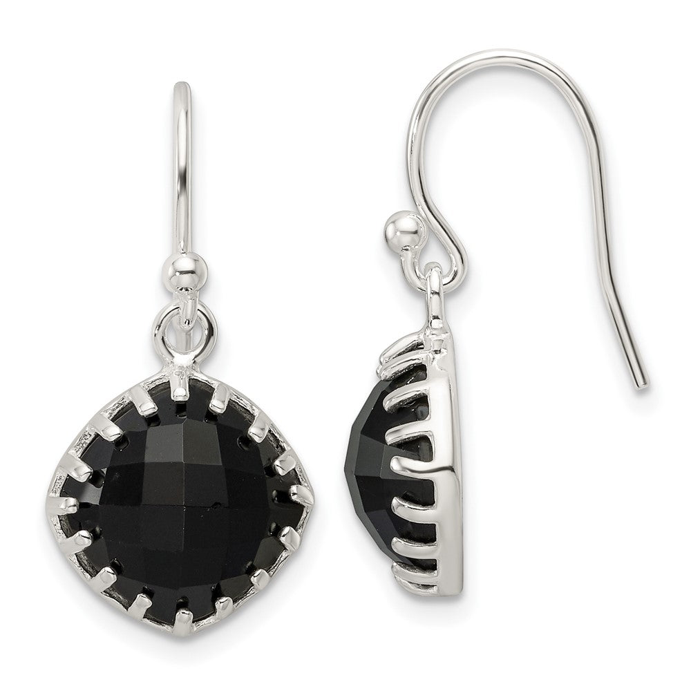 Sterlingsilber Poliert Schachbrett Onyx Kissen Ohrhänger