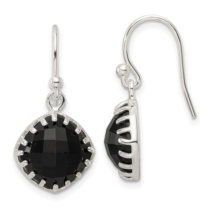 Sterlingsilber Poliert Schachbrett Onyx Kissen Ohrhänger