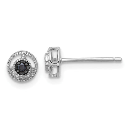 Sterlingsilber Rhodiniert Poliert/beaded Schwarz Spinell Kreis Ohrstecker
