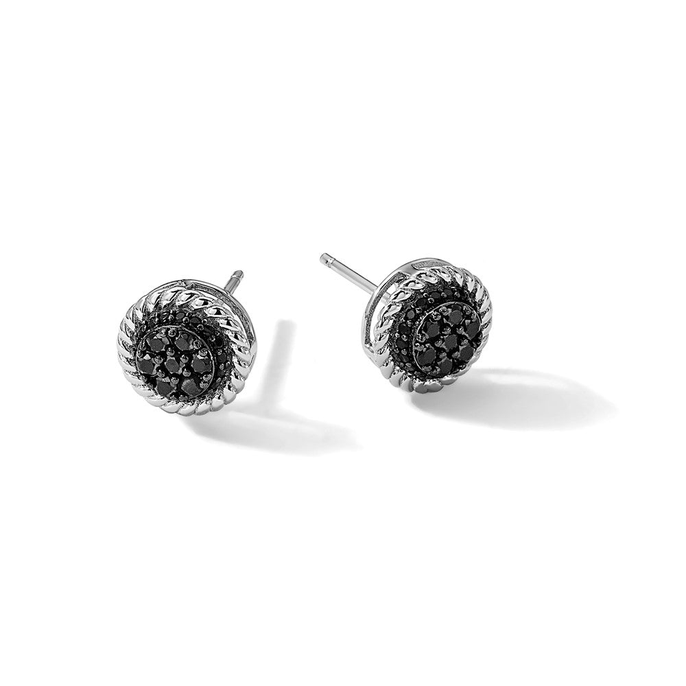 Sterlingsilber Rhodiniert Poliert/twisted Schwarz Spinell Kreis Stecker Ohrring