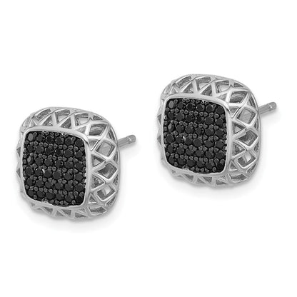 Sterlingsilber Rhodiniert Poliert Schwarz Spinell Quadratisch Ohrstecker
