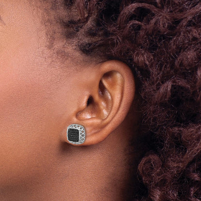 Sterlingsilber Rhodiniert Poliert Schwarz Spinell Quadratisch Ohrstecker