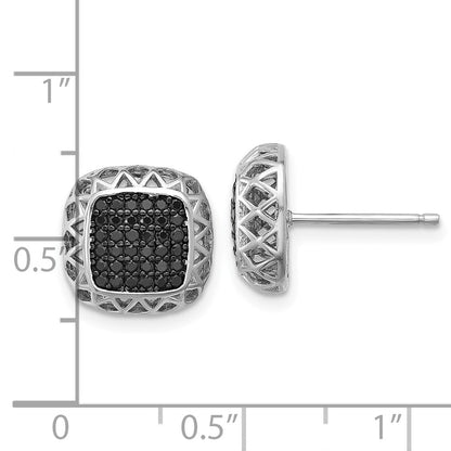 Sterlingsilber Rhodiniert Poliert Schwarz Spinell Quadratisch Ohrstecker