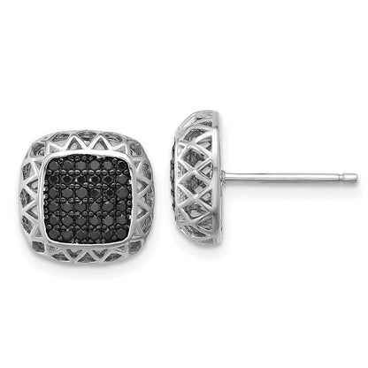 Sterlingsilber Rhodiniert Poliert Schwarz Spinell Quadratisch Ohrstecker