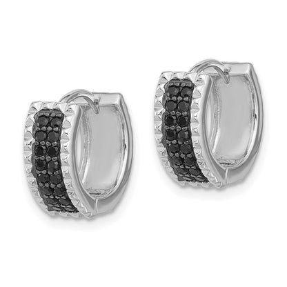 Sterlingsilber Rhodiniert Poliert/studded Schwarz Spinell Klappbar Creolen