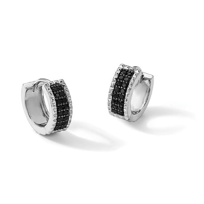 Sterlingsilber Rhodiniert Poliert/studded Schwarz Spinell Klappbar Creolen
