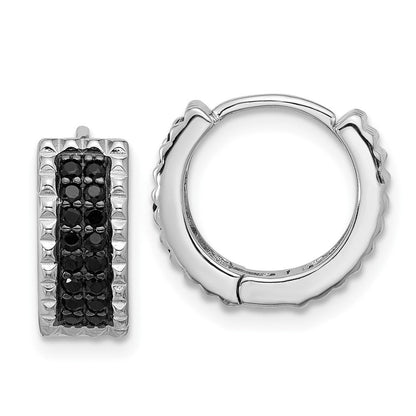 Sterlingsilber Rhodiniert Poliert/studded Schwarz Spinell Klappbar Creolen