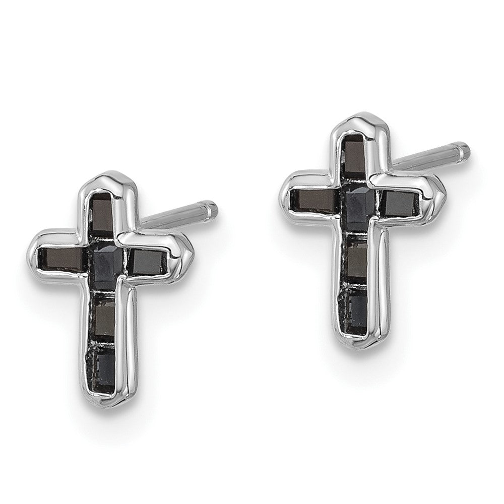 Sterlingsilber Rhodiniert Poliert Schwarz Spinell Kreuz Ohrstecker