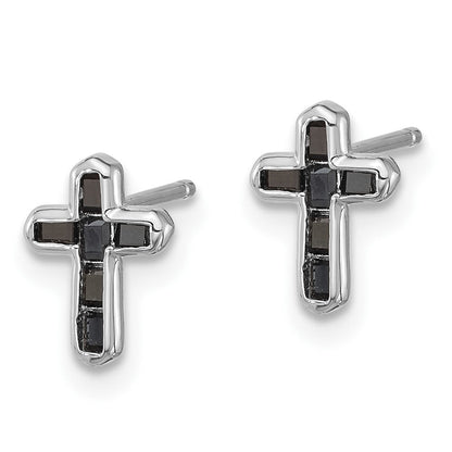 Sterlingsilber Rhodiniert Poliert Schwarz Spinell Kreuz Ohrstecker