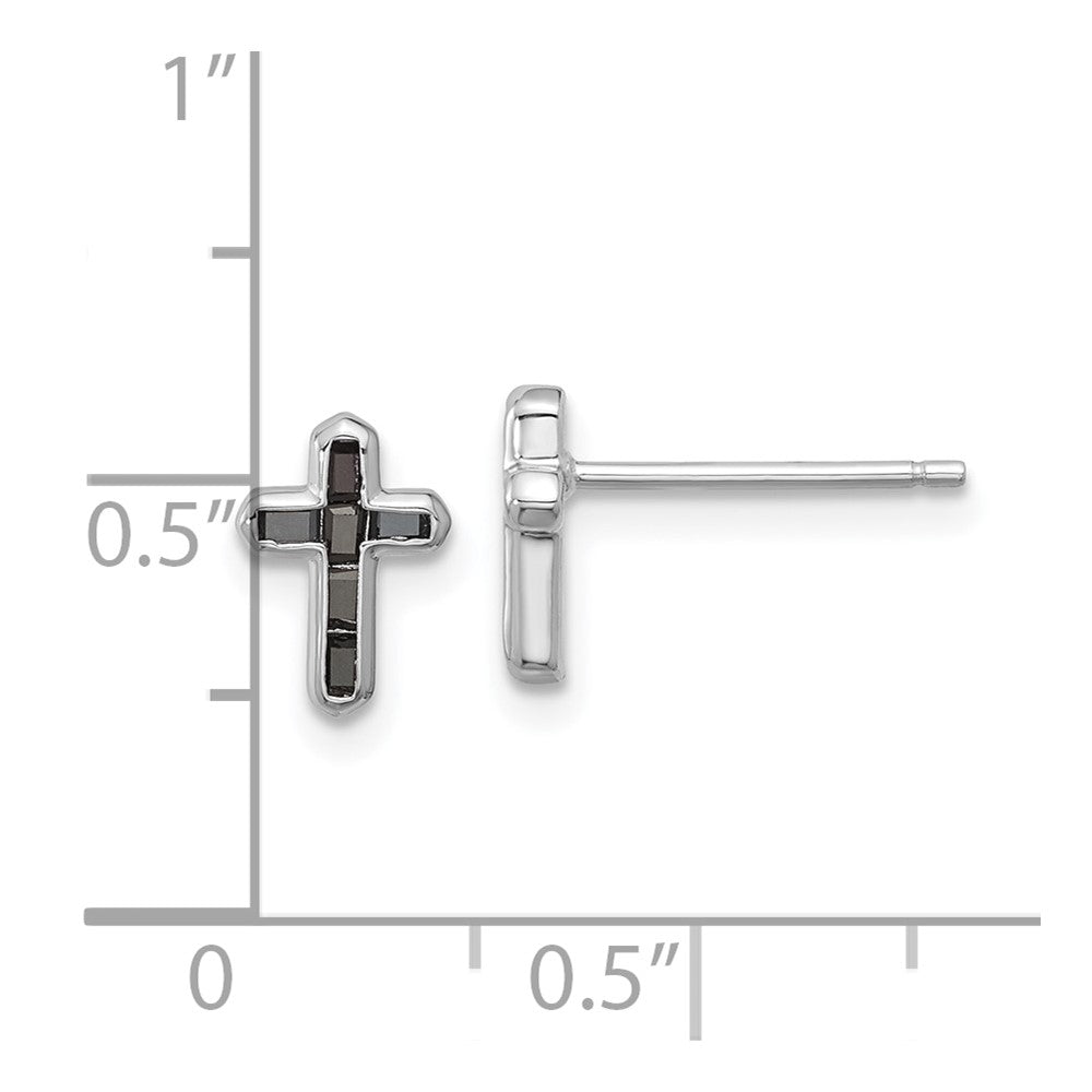 Sterlingsilber Rhodiniert Poliert Schwarz Spinell Kreuz Ohrstecker