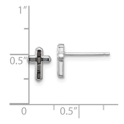 Sterlingsilber Rhodiniert Poliert Schwarz Spinell Kreuz Ohrstecker