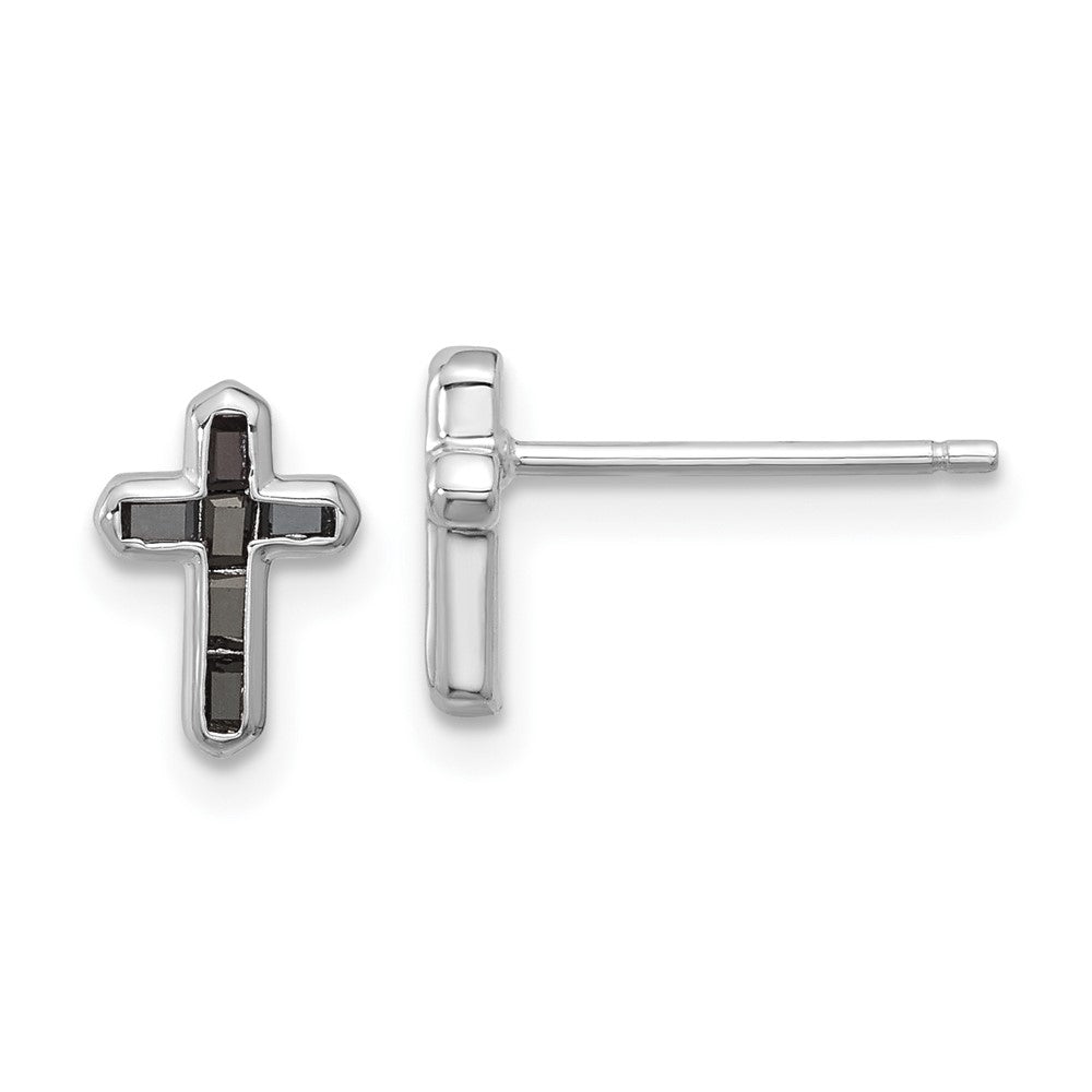 Sterlingsilber Rhodiniert Poliert Schwarz Spinell Kreuz Ohrstecker