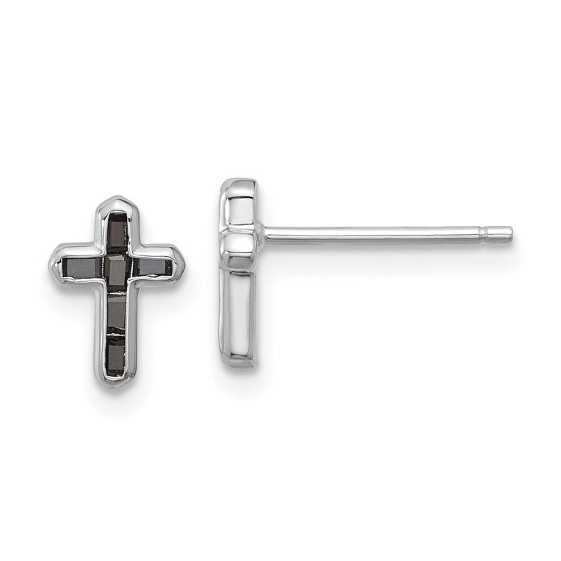 Sterlingsilber Rhodiniert Poliert Schwarz Spinell Kreuz Ohrstecker