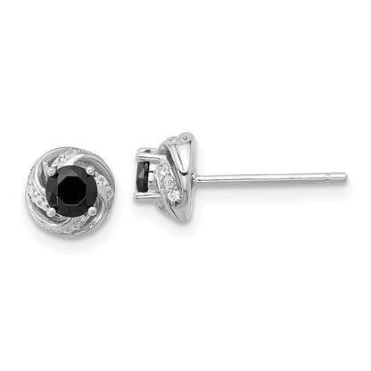 Sterlingsilber Rhodiniert Schwarz Spinell & Weiß Zircon Ohrstecker
