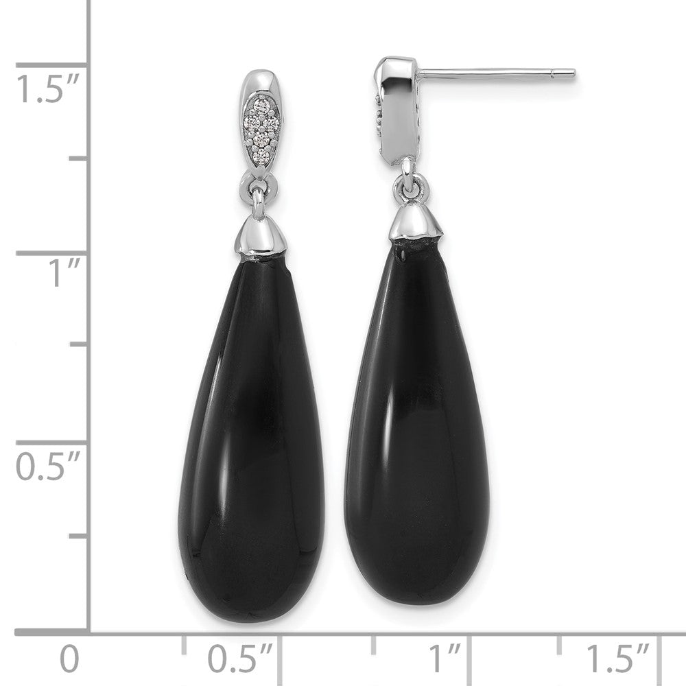 Sterlingsilber Rhodiniert Poliert Zirkonia & Onyx Tropfen Stecker Ohrhänger