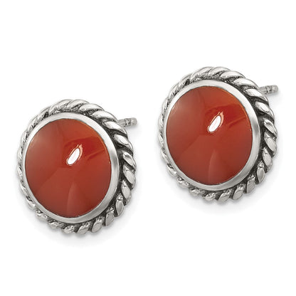 Sterlingsilber Poliert & Oxidiert Gedreht Kante Carnelian Ohrstecker