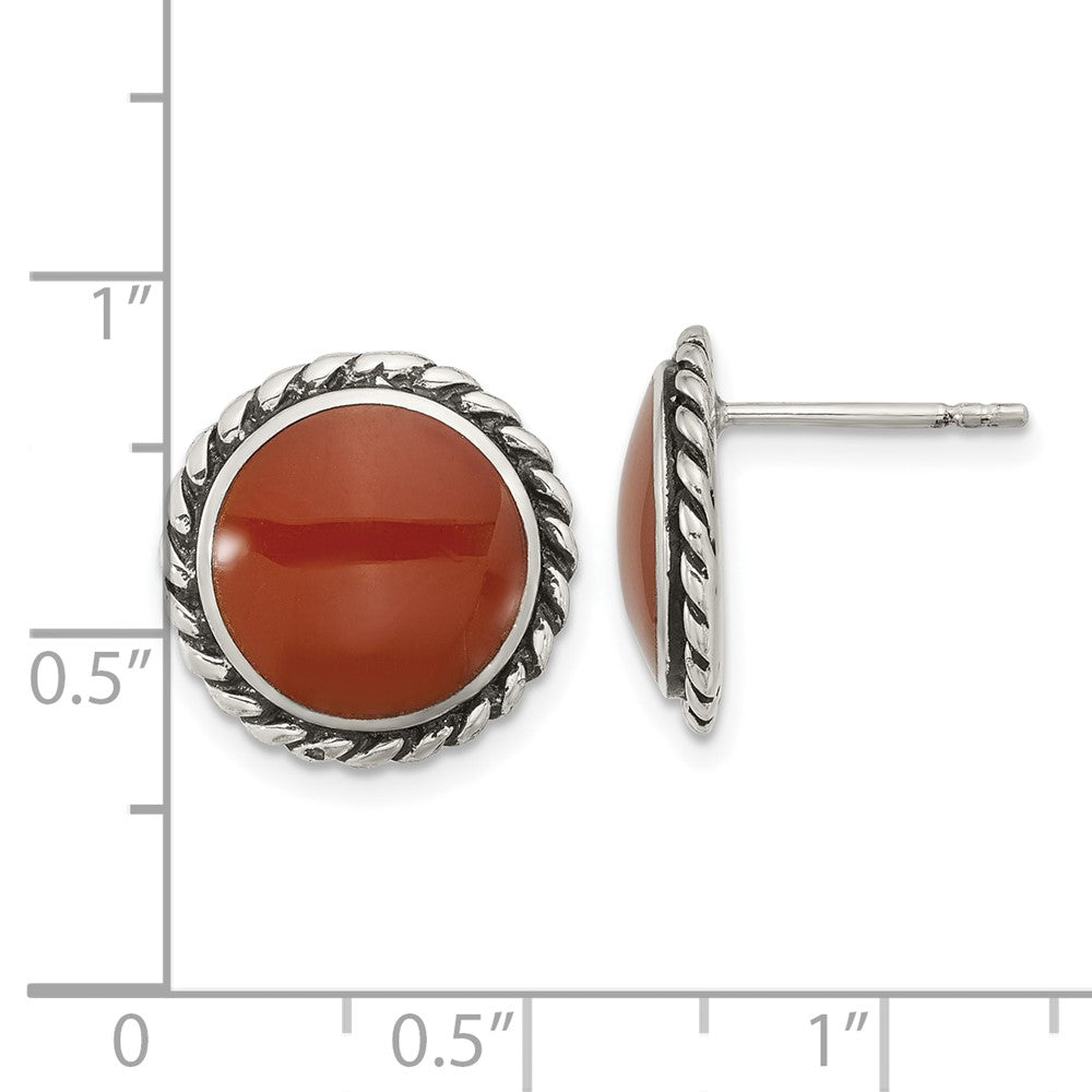Sterlingsilber Poliert & Oxidiert Gedreht Kante Carnelian Ohrstecker