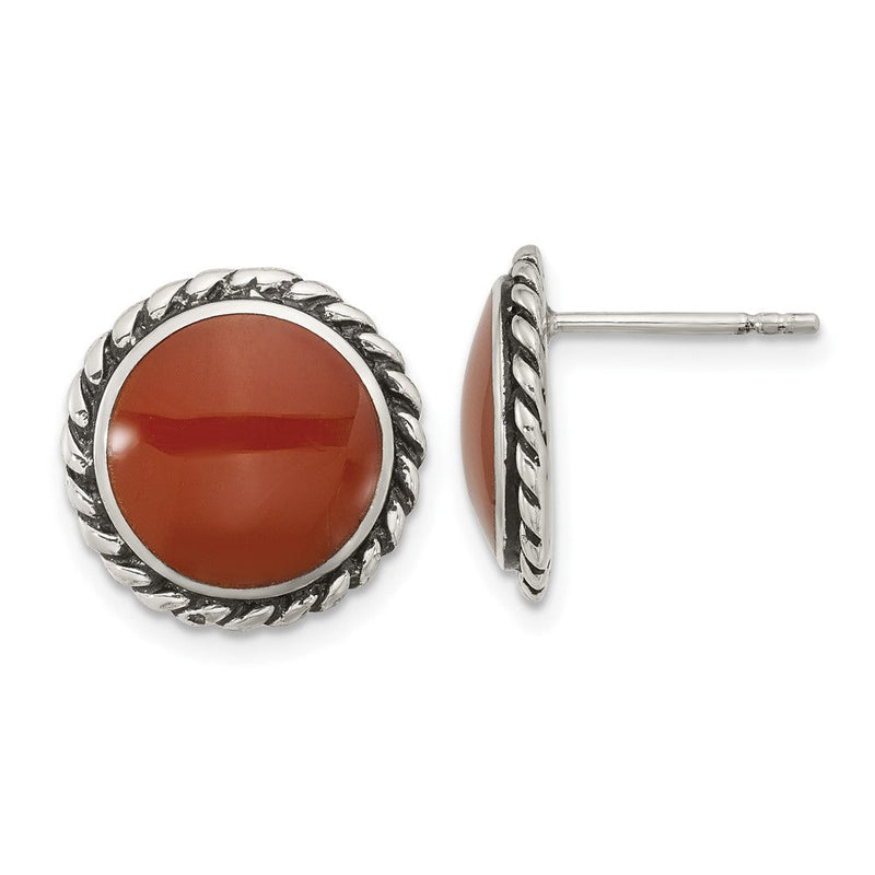 Sterlingsilber Poliert & Oxidiert Gedreht Kante Carnelian Ohrstecker