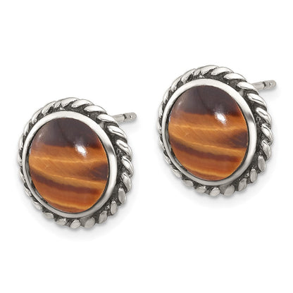 Sterlingsilber Poliert & Oxidiert Gedreht Kante Tiger Auge Ohrstecker