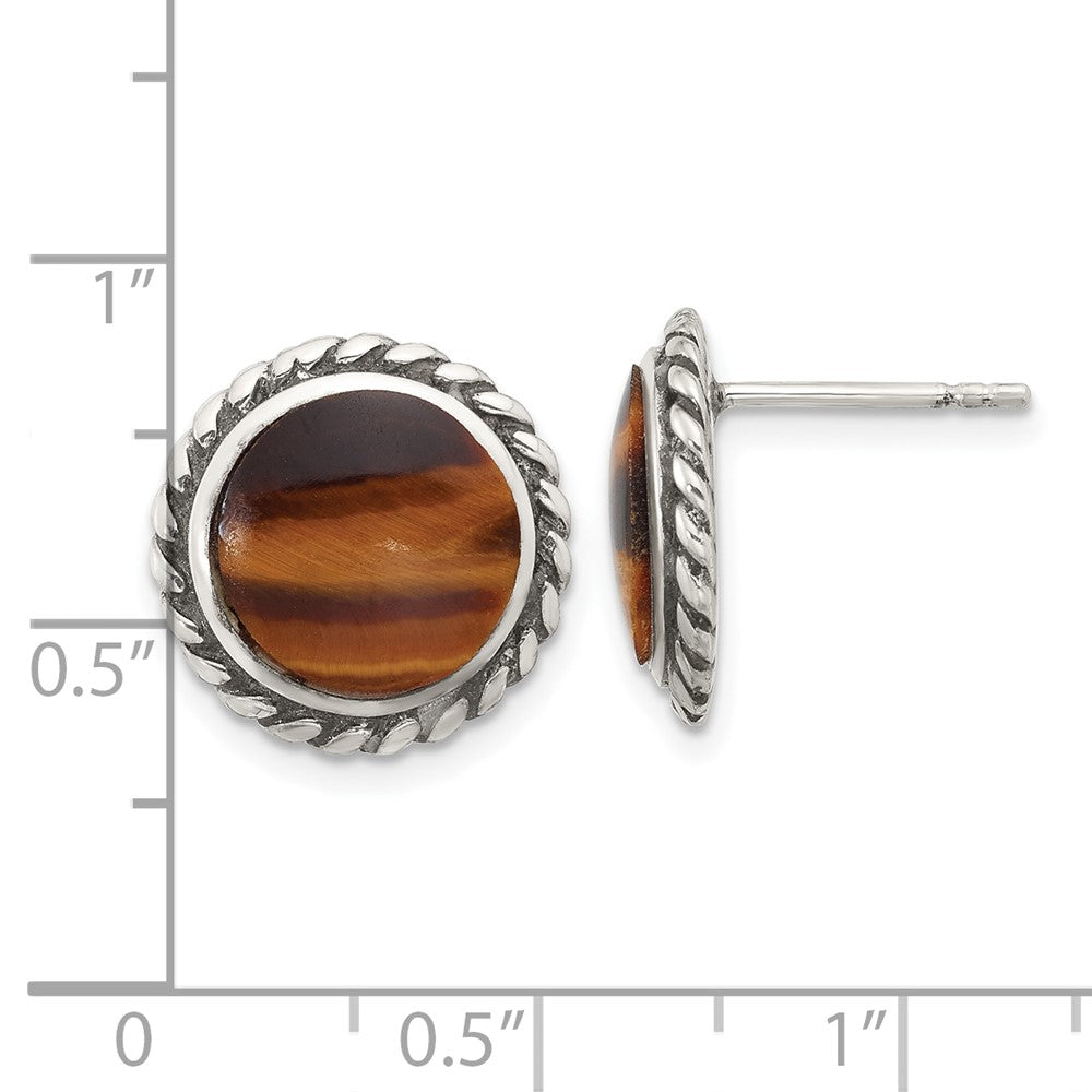 Sterlingsilber Poliert & Oxidiert Gedreht Kante Tiger Auge Ohrstecker