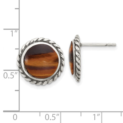 Sterlingsilber Poliert & Oxidiert Gedreht Kante Tiger Auge Ohrstecker