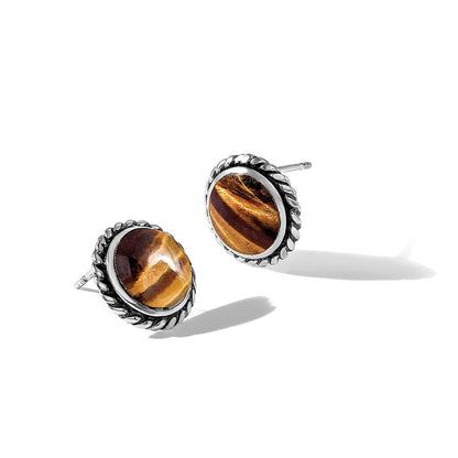Sterlingsilber Poliert & Oxidiert Gedreht Kante Tiger Auge Ohrstecker