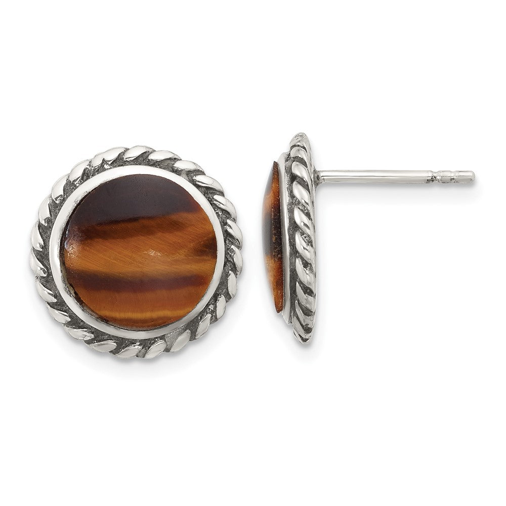 Sterlingsilber Poliert & Oxidiert Gedreht Kante Tiger Auge Ohrstecker