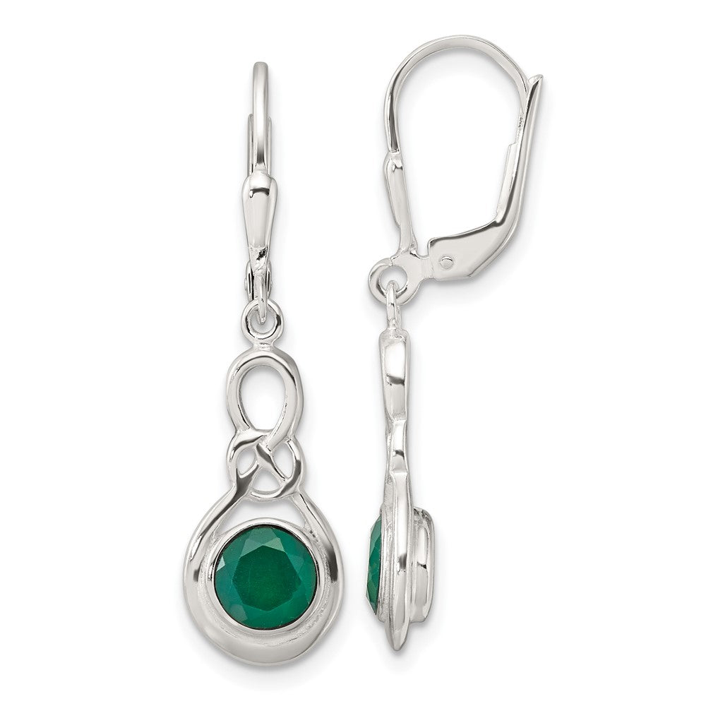 Sterlingsilber Poliert Grün Onyx Knoten Brisur Ohrhänger