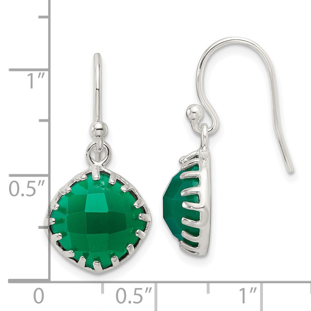 Sterlingsilber Poliert Schachbrett Grün Onyx Kissen Ohrhänger