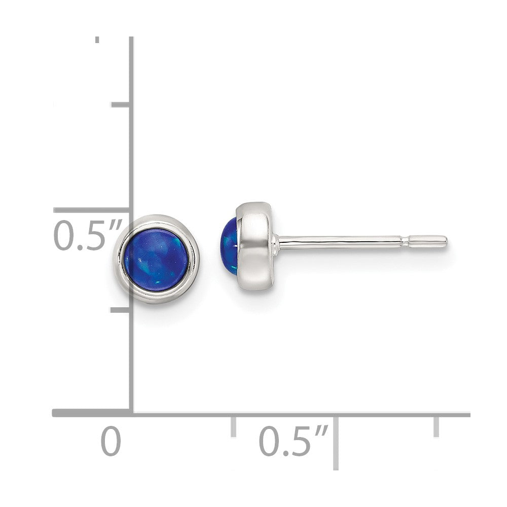 Sterlingsilber Poliert Blau Cabochon Opal Zargenfassung Ohrstecker