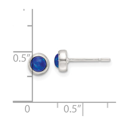Sterlingsilber Poliert Blau Cabochon Opal Zargenfassung Ohrstecker