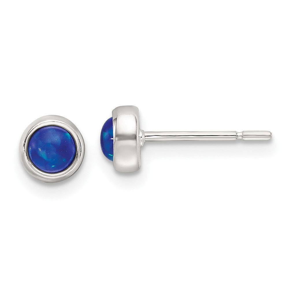 Sterlingsilber Poliert Blau Cabochon Opal Zargenfassung Ohrstecker