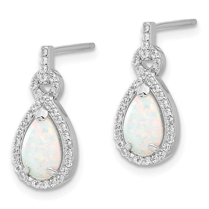 Sterlingsilber Rhodiniert Cr. Opal & Zirkonia Tropfen Stecker Ohrhänger