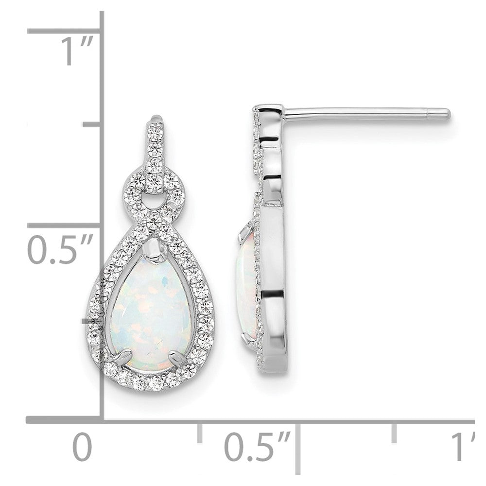 Sterlingsilber Rhodiniert Cr. Opal & Zirkonia Tropfen Stecker Ohrhänger