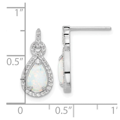 Sterlingsilber Rhodiniert Cr. Opal & Zirkonia Tropfen Stecker Ohrhänger