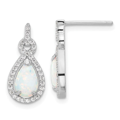 Sterlingsilber Rhodiniert Cr. Opal & Zirkonia Tropfen Stecker Ohrhänger