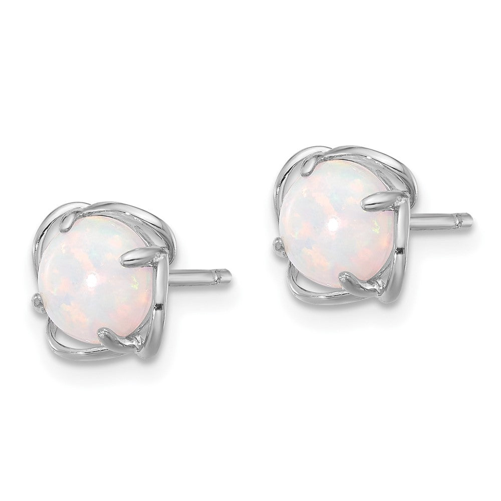 Sterlingsilber Rhodiniert Poliert Rund Erzeugt Opal Ohrstecker