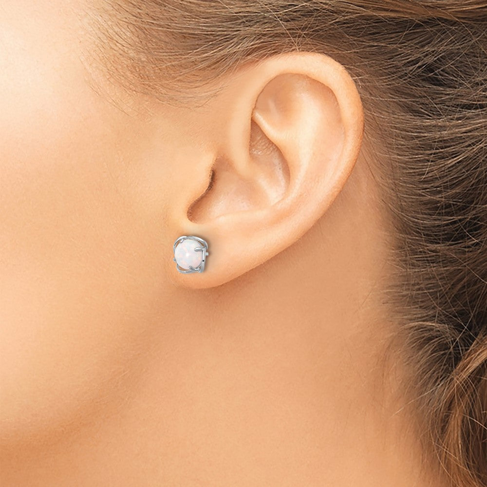 Sterlingsilber Rhodiniert Poliert Rund Erzeugt Opal Ohrstecker