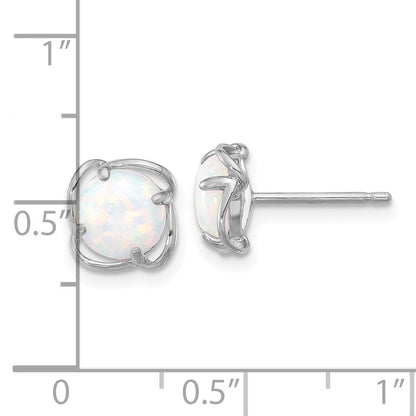 Sterlingsilber Rhodiniert Poliert Rund Erzeugt Opal Ohrstecker