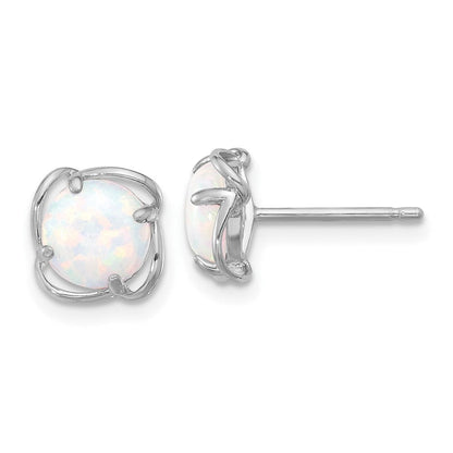 Sterlingsilber Rhodiniert Poliert Rund Erzeugt Opal Ohrstecker