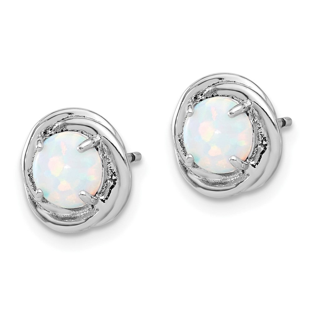 Sterlingsilber Rhodiniert Poliert Erzeugt Opal Wirbel Kreis Stecker Ohrring