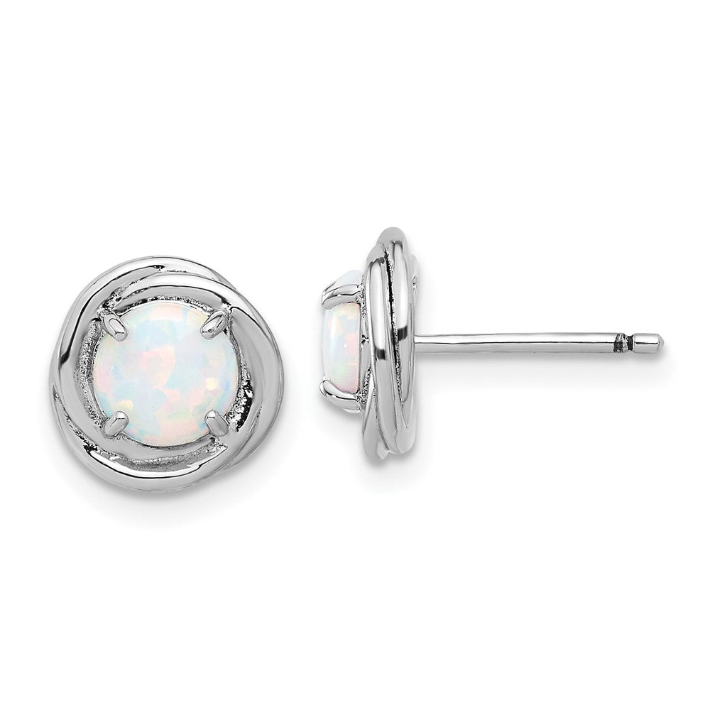 Sterlingsilber Rhodiniert Poliert Erzeugt Opal Wirbel Kreis Stecker Ohrring