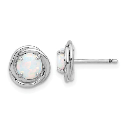 Sterlingsilber Rhodiniert Poliert Erzeugt Opal Wirbel Kreis Stecker Ohrring