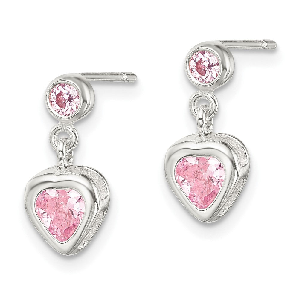 Sterlingsilber Poliert Rosa Herz Zirkonia Stecker Ohrhänger