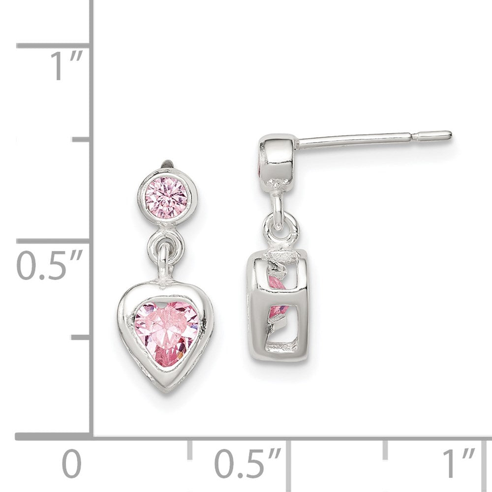 Sterlingsilber Poliert Rosa Herz Zirkonia Stecker Ohrhänger
