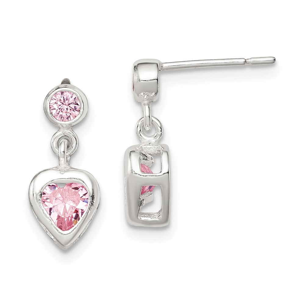 Sterlingsilber Poliert Rosa Herz Zirkonia Stecker Ohrhänger