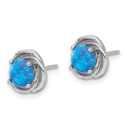 Sterlingsilber Rhodiniert Poliert Blau Cr. Opal Wirbel Kreis Ohrstecker